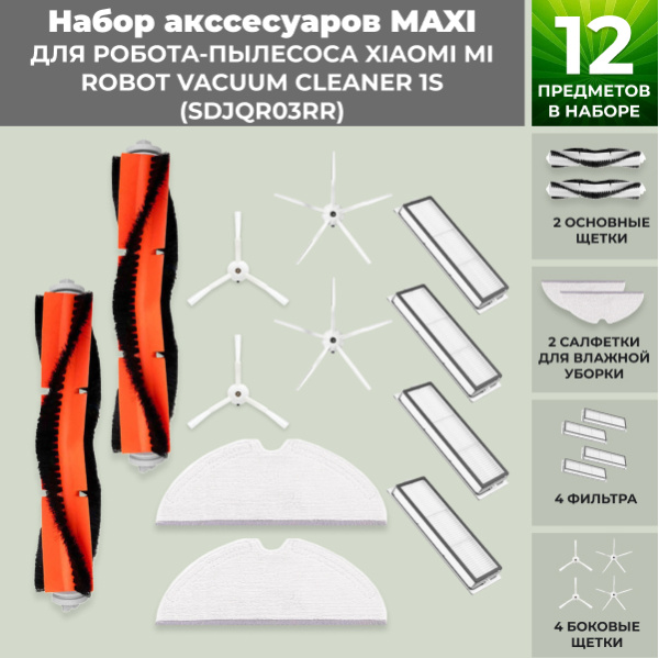 Набор аксессуаров Maxi для робота-пылесоса Xiaomi Mi Robot Vacuum Cleaner 1S (SDJQR03RR), белые боковые щетки